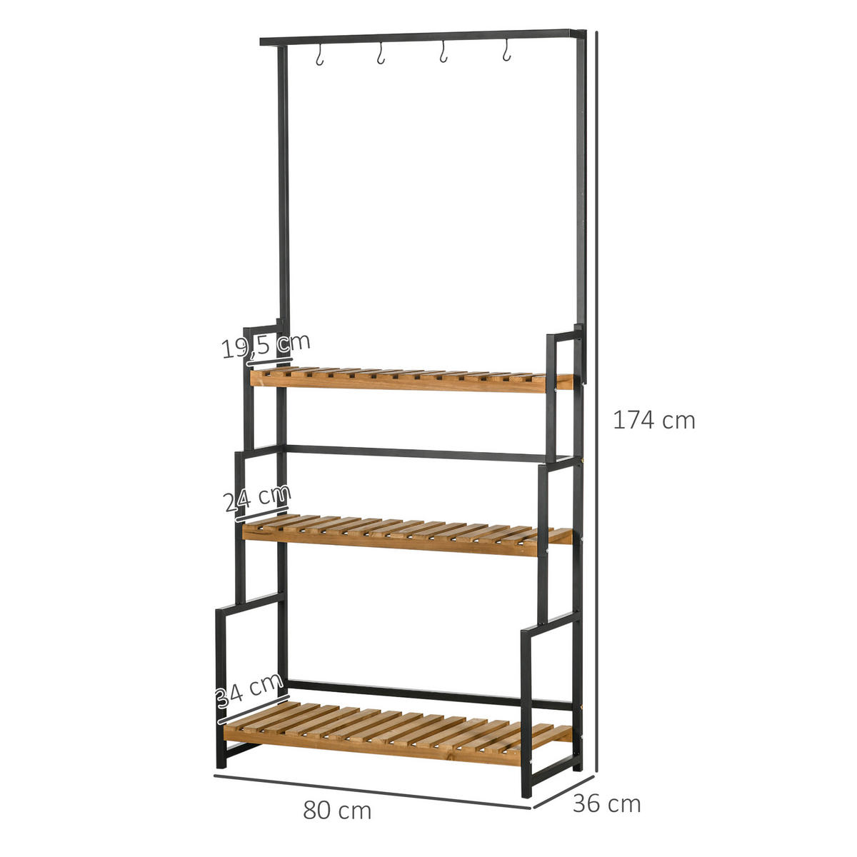 PFLANZENREGAL, Tannenholz, Eisen, Schwarz+Natur - Multicolor, Holz (36/174/80cm) - Outsunny