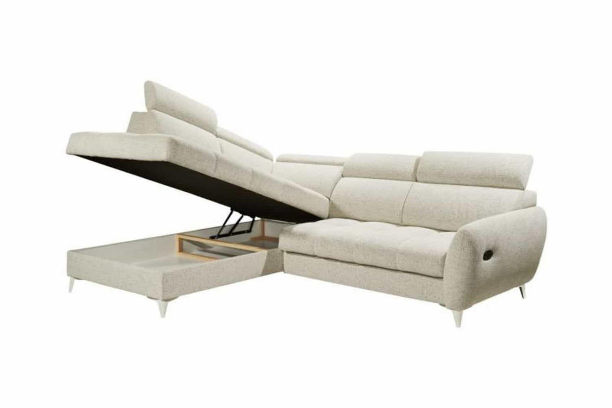 ECKSOFA mit elektrischer Sitztiefenverstellung und Bettkasten - Taupe/Chromfarben, Holz/Kunststoff (282/216cm) - ed exciting design