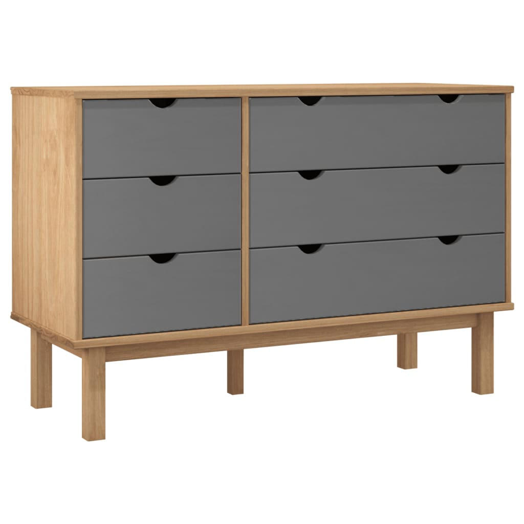 SCHUBLADENSCHRANK OTTA BRAUN & GRAU 111X43X73,5 CM MASSIVHOLZ - Grau, Holz (111/73.5/43cm) - vidaXL