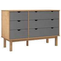SCHUBLADENSCHRANK OTTA BRAUN & GRAU 111X43X73,5 CM MASSIVHOLZ - Grau, Holz (111/73.5/43cm) - vidaXL