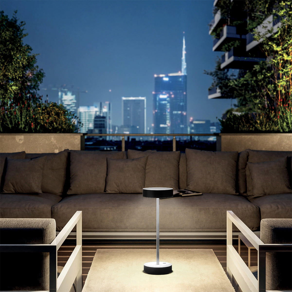 SANDY H33CM Kabellose Tischleuchte - Schwarz, Metall (16/16/38cm) - Lumisky