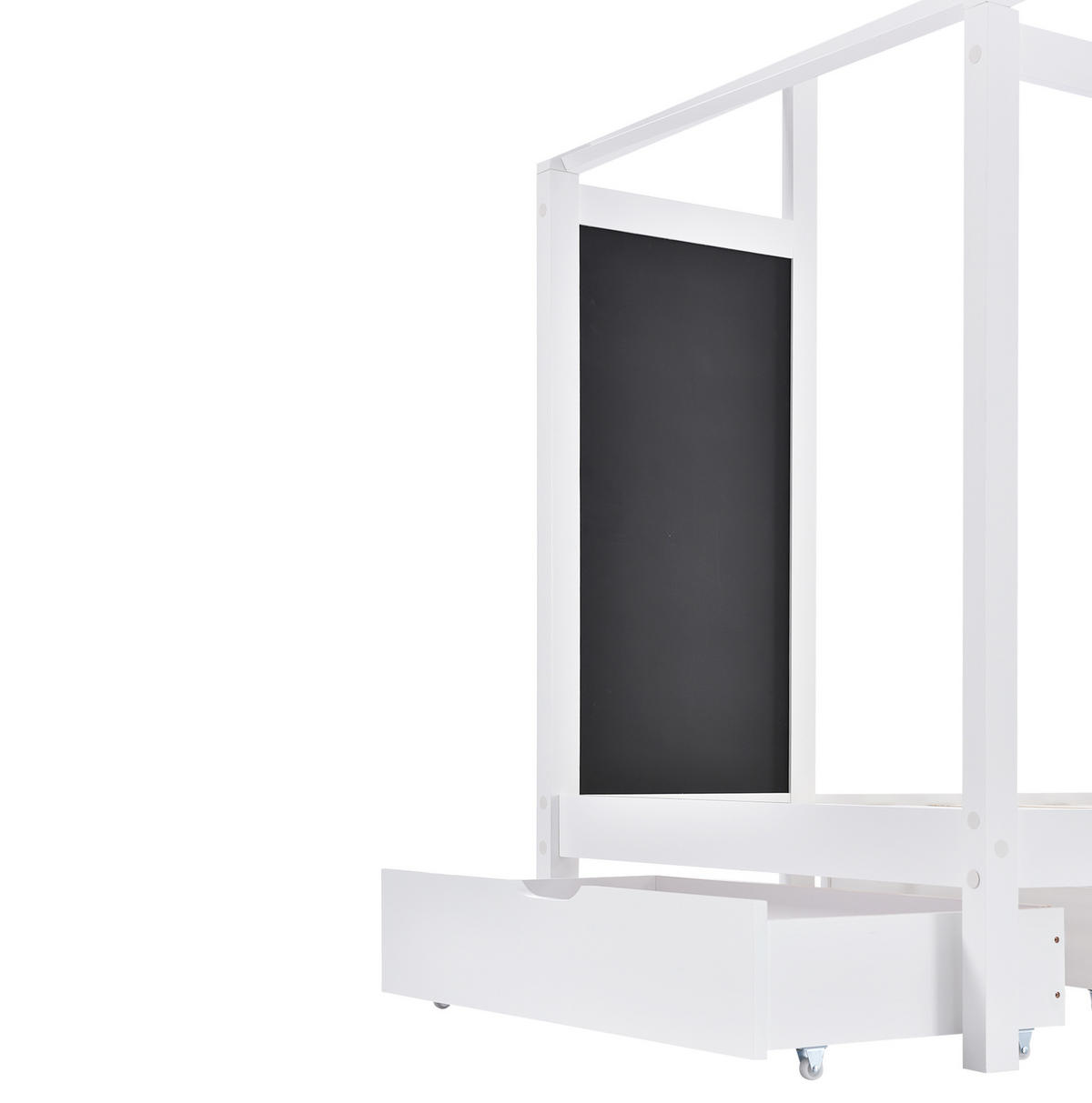 HAUSBETT 90/200 cm in Weiß – mit Dachaufbau, Tafel und 2 Schubladen - Weiß, Holz (90/200cm) - BEAOK