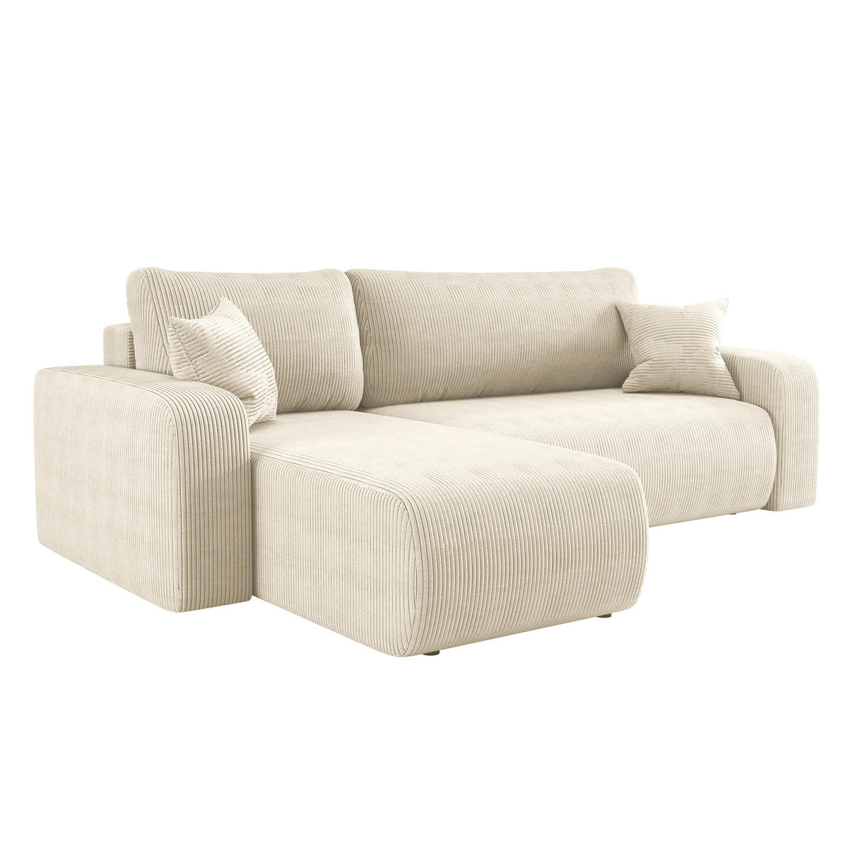 ECKSOFA L-FORM Schlaffunktion Und Bettkasten Eckcouch MILANO L Stoff Dicker Cord Ecru Links - Ecru, Holz/Textil (142/244cm) - Kaiser Möbel
