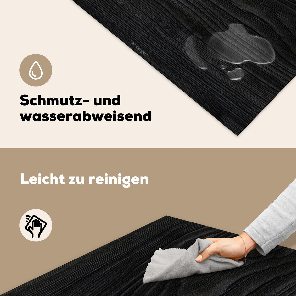 HERDABDECKPLATTE Schwarz - Holzoptik 78x78 cm - Schwarz, Kunststoff (78/0.2/78cm) - MuchoWow