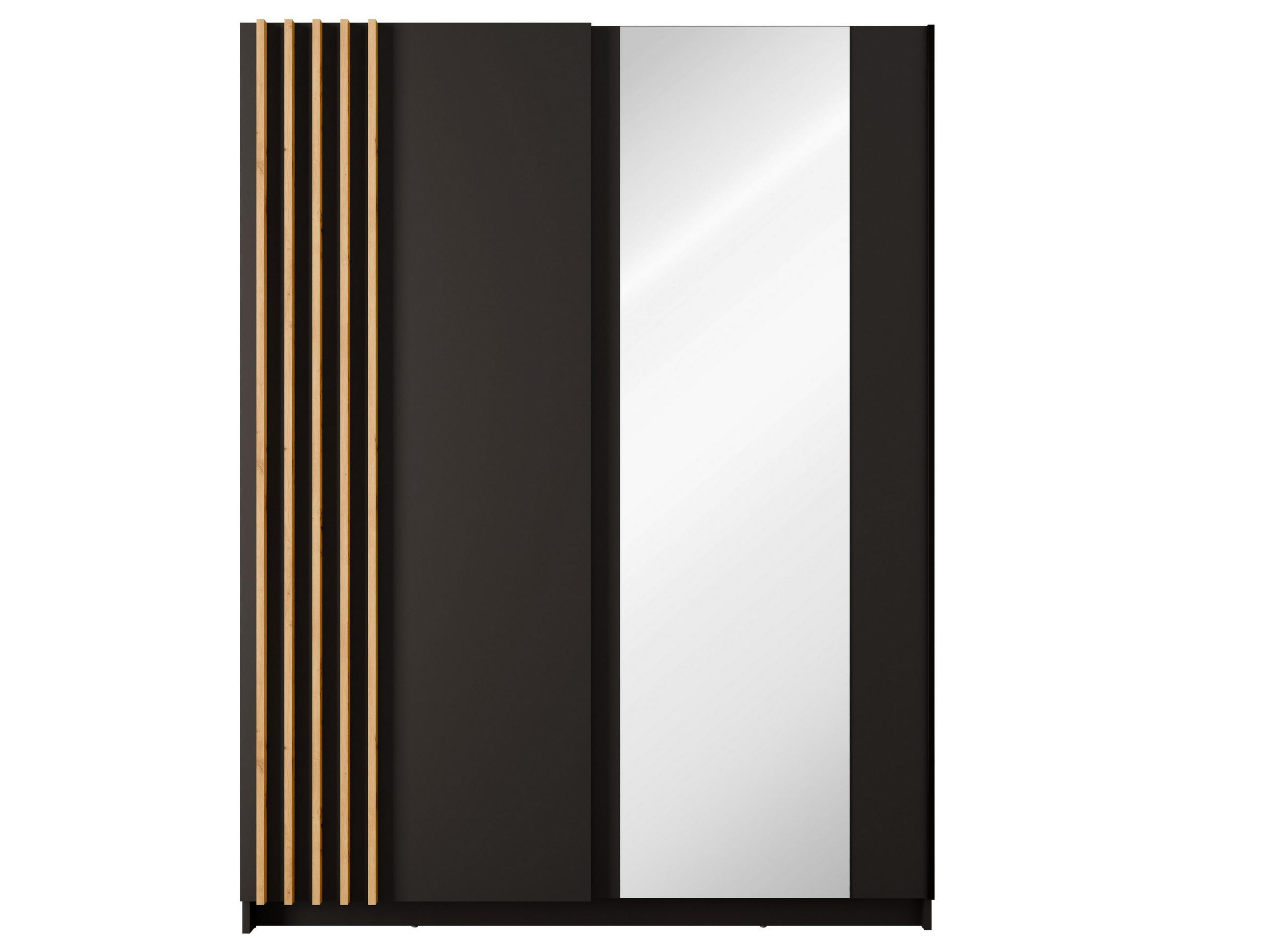 SCHWEBETÜRENSCHRANK RANOR 150,6/198,5/62cm 2-türig mit Spiegel Schwarz - Schwarz/Eiche Artisan, Holzwerkstoff (150.6/198.5/62cm) - MASSENO