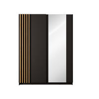 SCHWEBETÜRENSCHRANK RANOR 150,6/198,5/62cm 2-türig mit Spiegel Schwarz - Schwarz/Eiche Artisan, Holzwerkstoff (150.6/198.5/62cm) - MASSENO