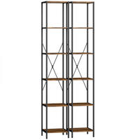 BÜCHERREGAL 2er-Set Regal mit 6 Ebenen Standregal mit Stahlrahmen Rustikal-Braun - Schwarz/Braun, Holzwerkstoff/Metall (30/174.5/30cm) - HOMCOM
