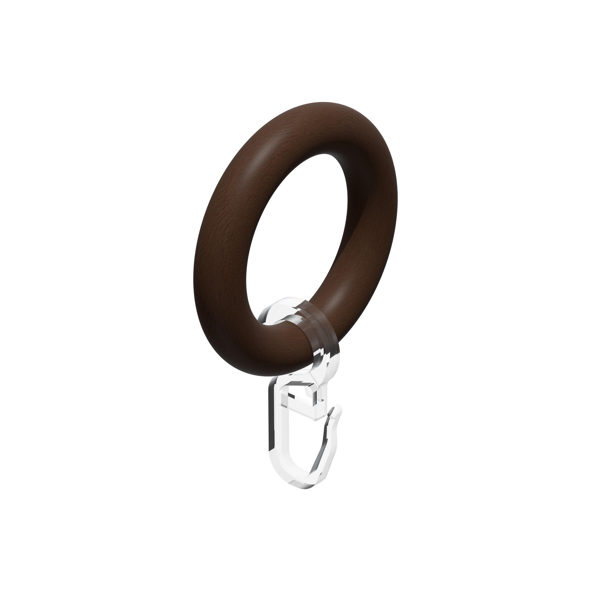RUNDRINGE MIT FALTENHAKEN FÜR GARDINENSTANGEN 20 mm Ø, Nussbaum, Packung 10 Stück - Nussbaumfarben, Holz (20cm) - INTERDECO