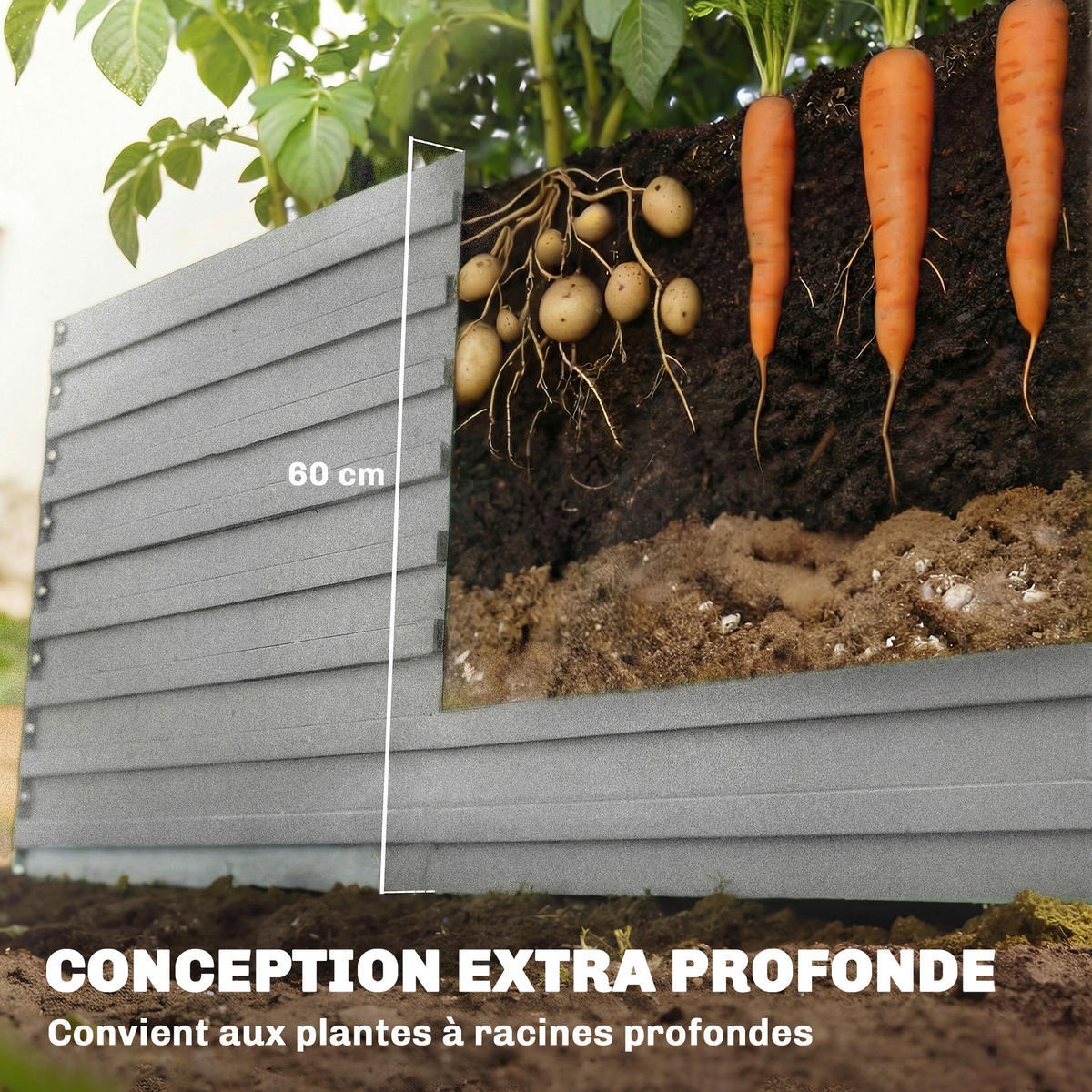 HOCHBEET DE-12303 e/tra tief 240/120/60 cm mit offenem Boden Silber - Grau, Metall (240/60/120cm) - ComfortXL