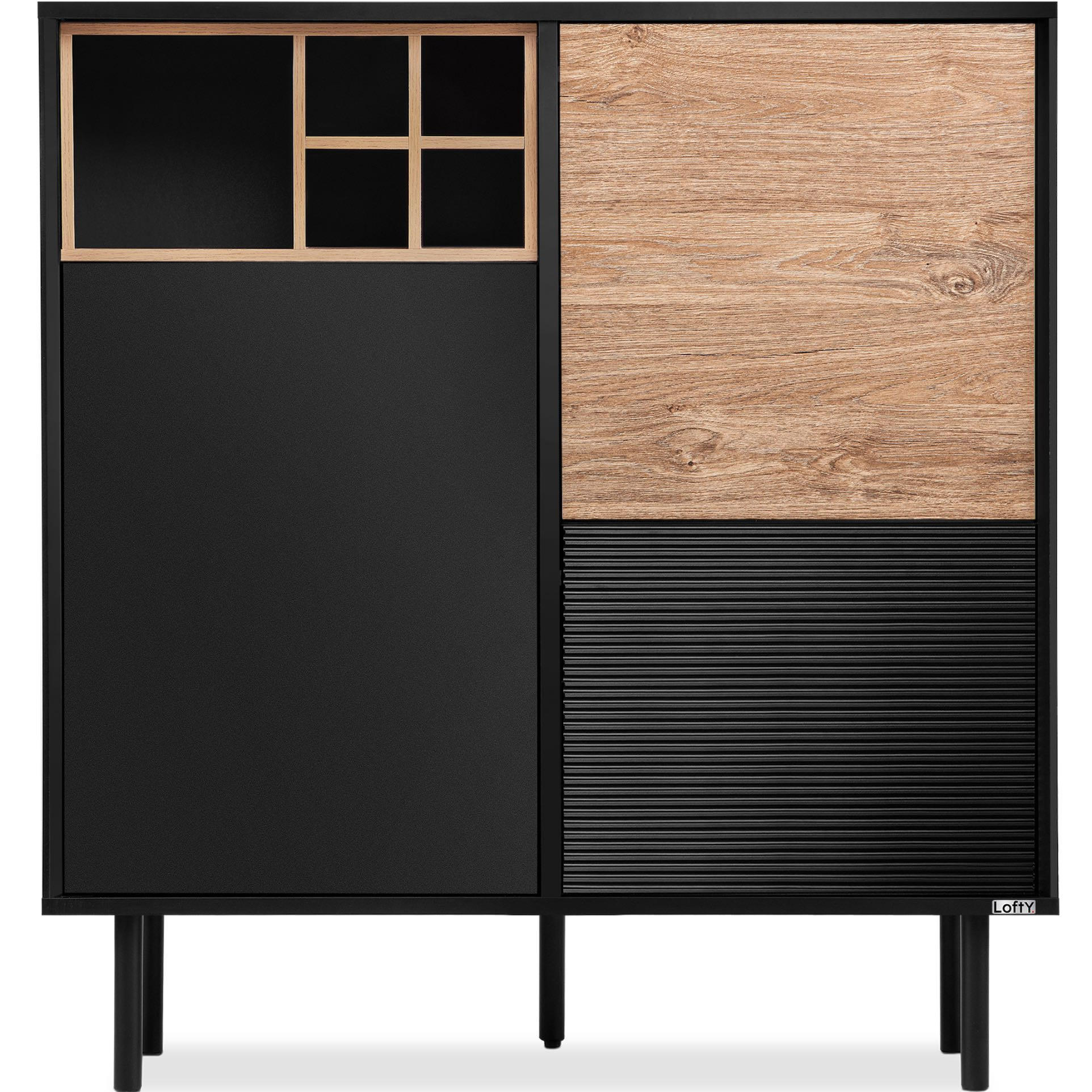 KOMMODE LOFTY Weineinlage, schwarz / Eiche natur - Eichefarben/Multicolor, Holzwerkstoff (102/109/41cm) - KONSIMO®