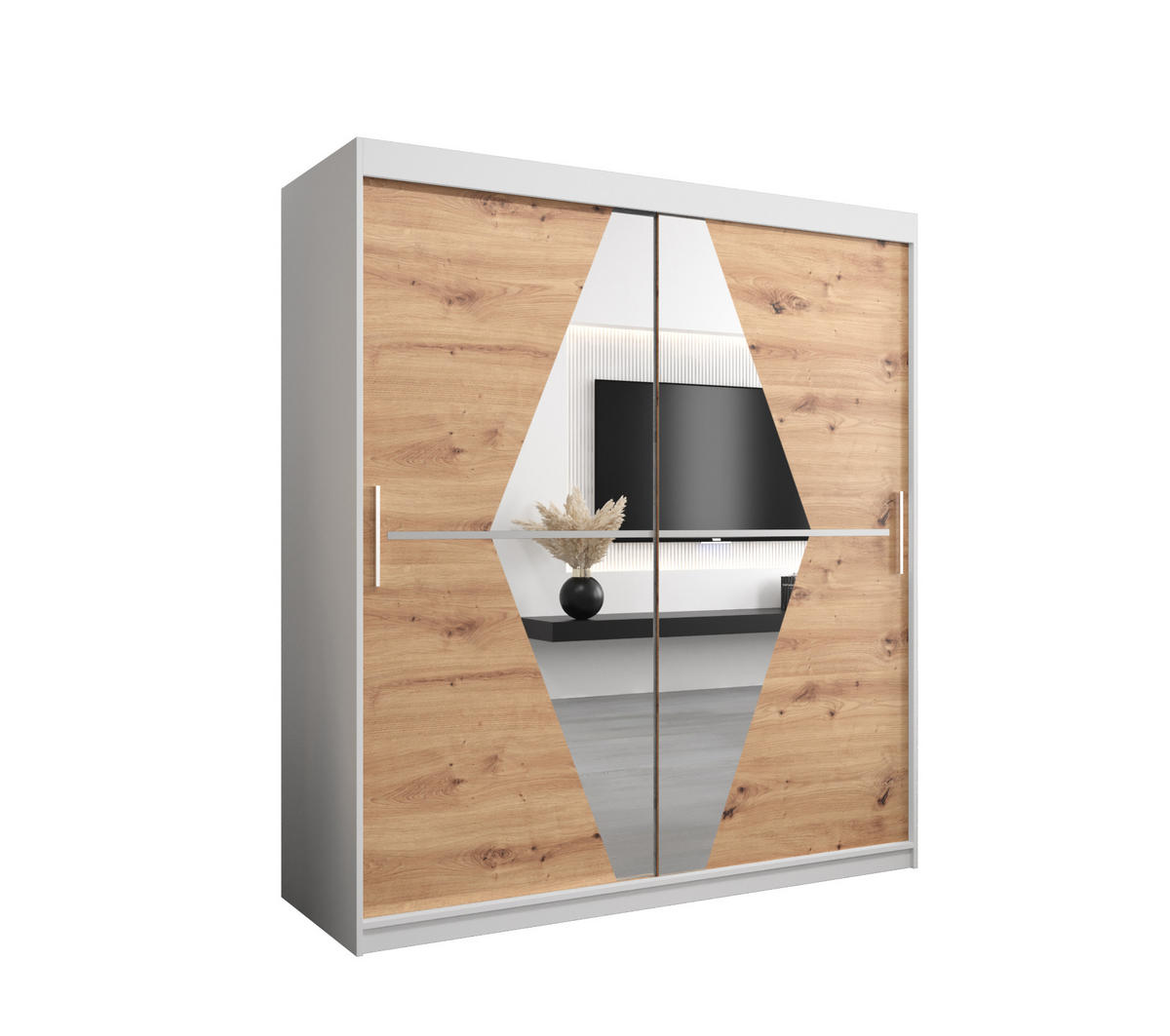 SCHWEBETÜRENSCHRANK 200/180/62 2-türig - Silberfarben/Eiche Artisan, Holz/Kunststoff (180/200/62cm) - Abiks Möbel