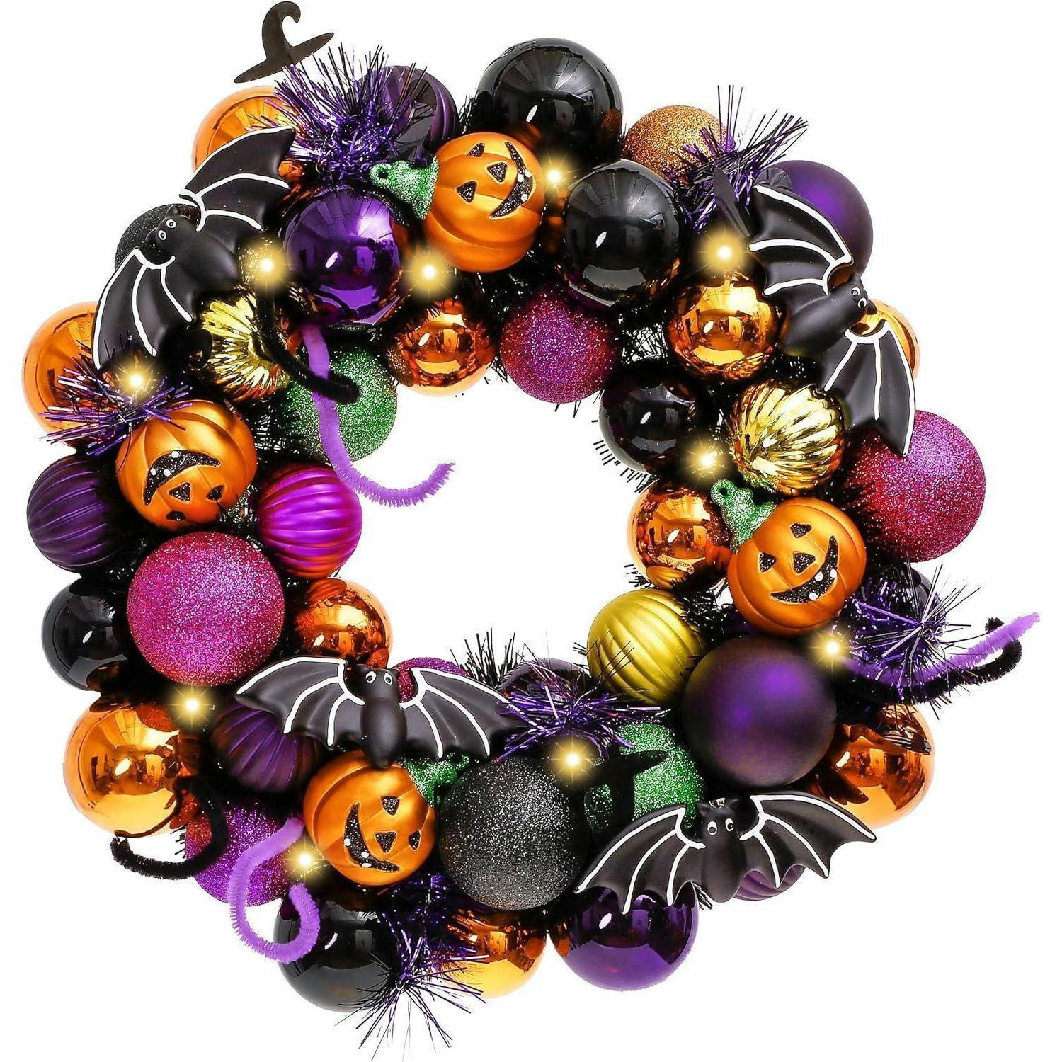 HALLOWEEN Kranz mit LED Licht 30 cm Bunt - Multicolor, Kunststoff (9cm)