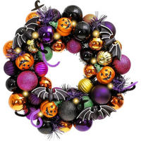 HALLOWEEN Kranz mit LED Licht 30 cm Bunt - Multicolor, Kunststoff (9cm)