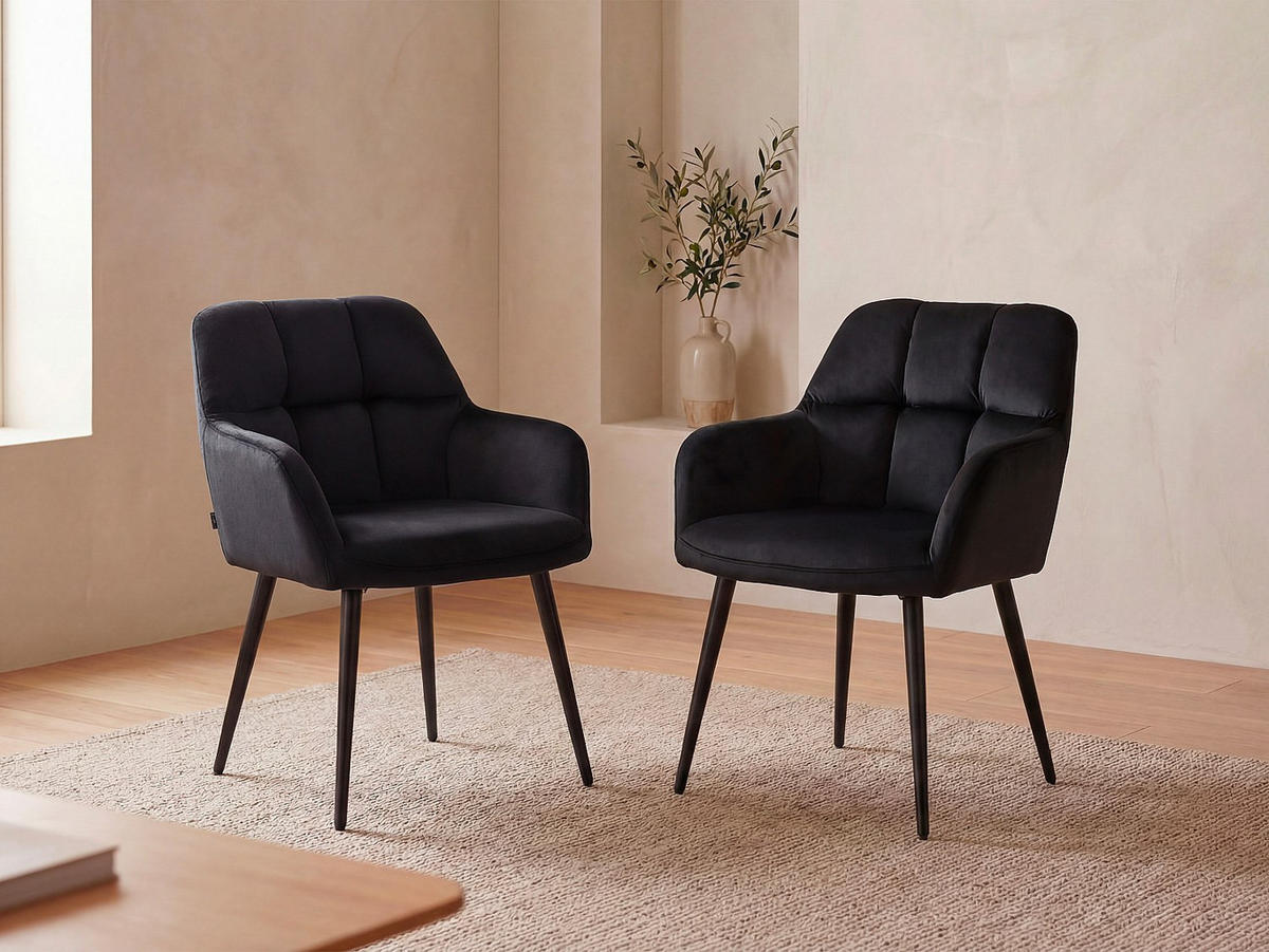STUHL - 58.5 cm x 62 cm - Samt, Stoff - Schwarz - PEGA - Schwarz, Textil (58.5/78/62cm) - Vente-Unique