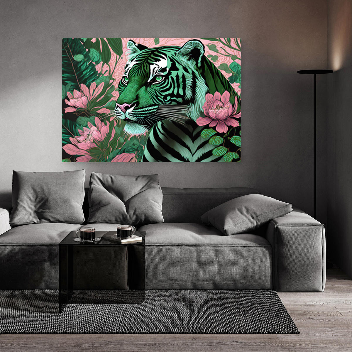 WANDBILD tiger tiere tropische abstraktion - Pink, Textil (60/40cm) - Feeby