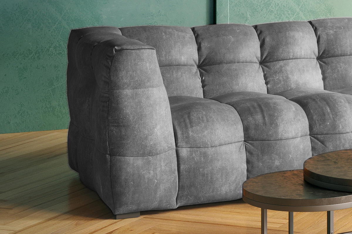 ECKSOFA RIO Hellgrau Velvet - Hellgrau/Schwarz, Textil (319/170cm) - KAWOLA