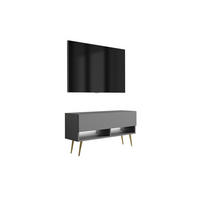 TV-LOWBOARD 100 cm Anthrazit, goldene schräge Beine, weiße LED, 100 × 32 × 52 cm - Grau, Holzwerkstoff (100/52/32cm) - 3XE LIVING