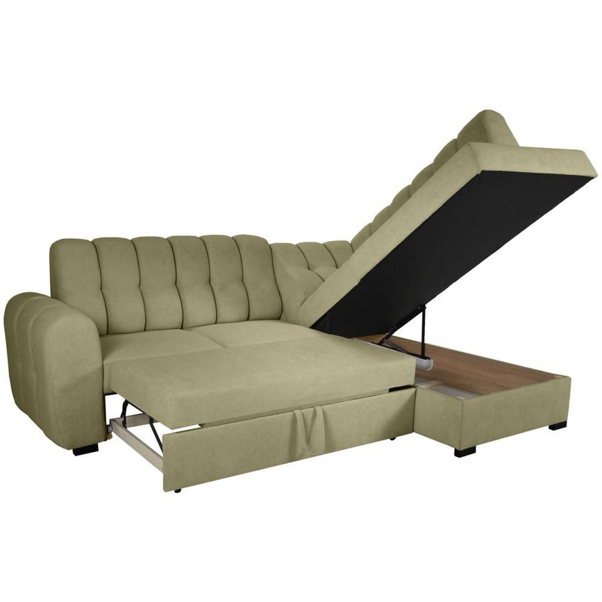 ECKSCHLAFSOFA Zoja rechts grün - Schwarz/Grün, Textil (261/193cm) - Beautysofa