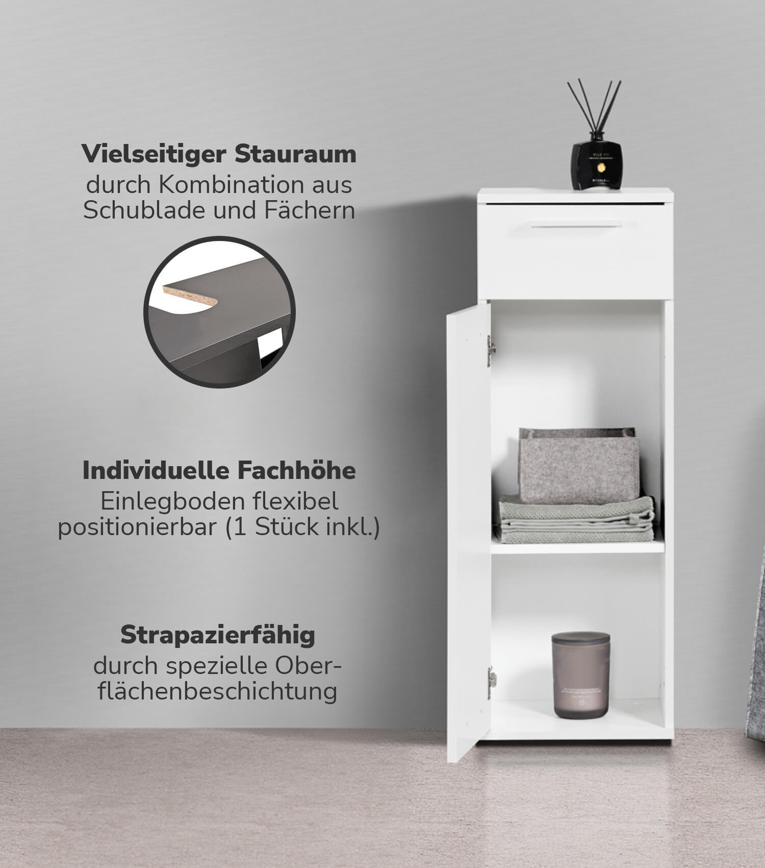 BAD-BEISTELLSCHRANK Der Matrose - Weiß, Holzwerkstoff (33/91/34cm) - Mokebo