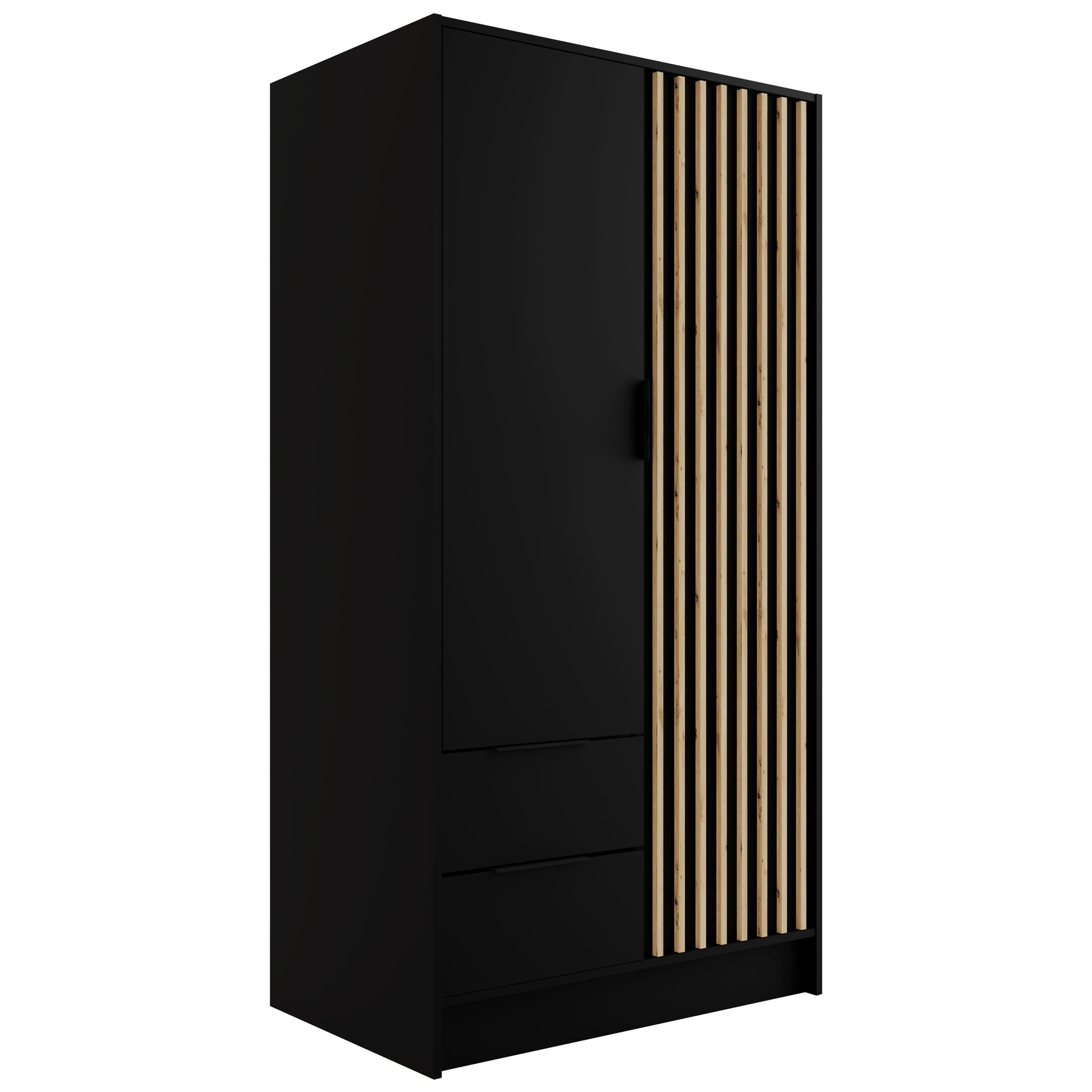 KLEIDERSCHRANK NELIA - 120 cm - Schwarz/Eiche Artisan, Holzwerkstoff (102/200/51cm) - ALTDECOR