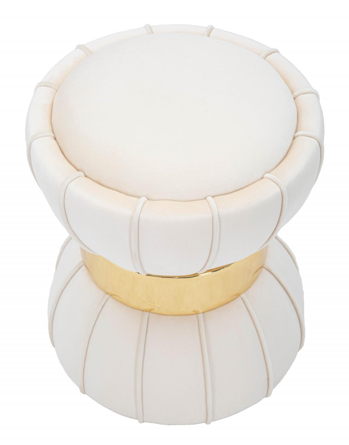 VELOURS-HOCKER mit goldenem Detail 40/40/44 cm - Beige, Textil (40/44/40cm) - Mauro Ferretti