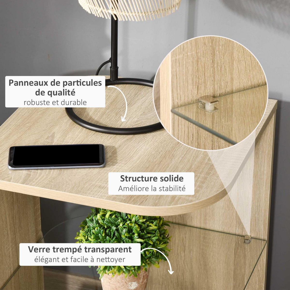 BEISTELLTISCH DE-15732 mit Glasablage Naturholz - Naturfarben, Holzwerkstoff (40/40/56cm) - ComfortXL