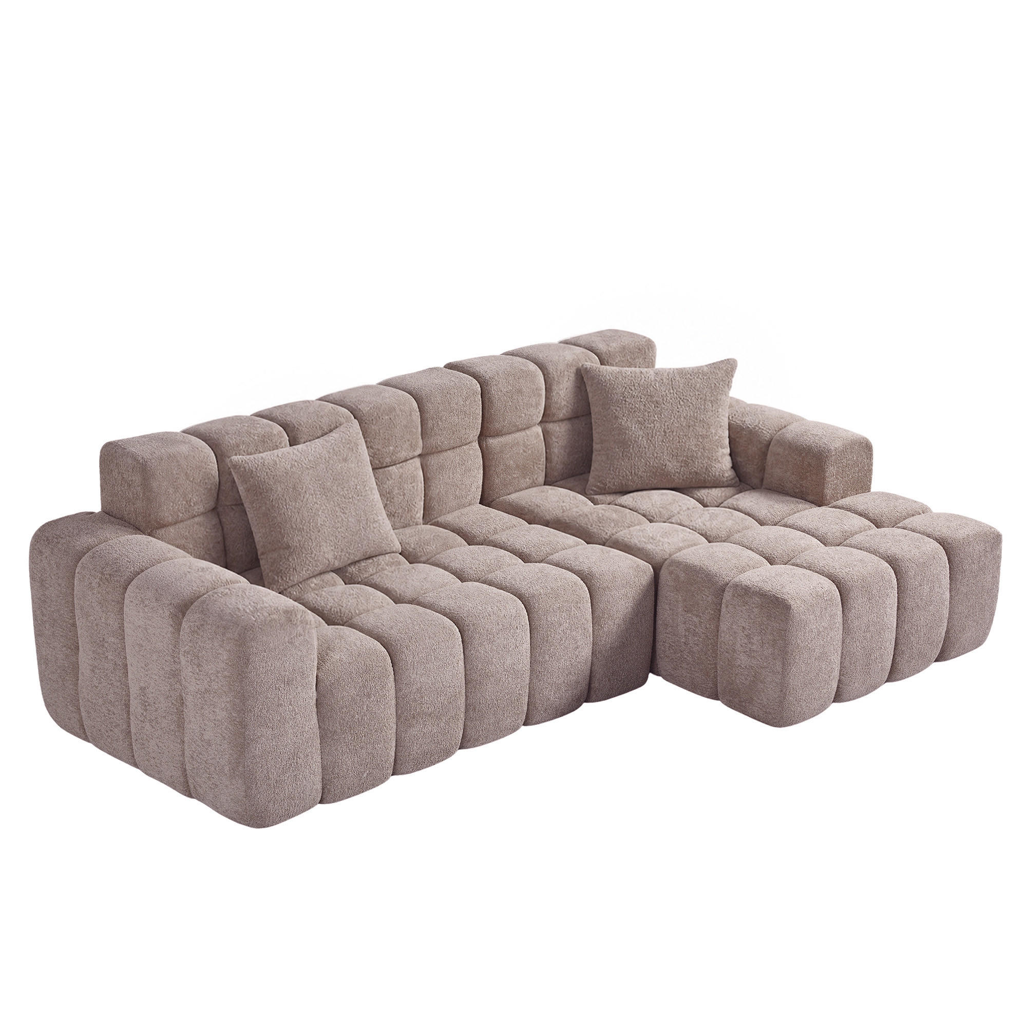 ECKSOFA L-Form 3-Sitzer in Taupe aus Samt mit recht Chaiselongue - Taupe, Textil (249.94/149.1cm) - CHICFURN