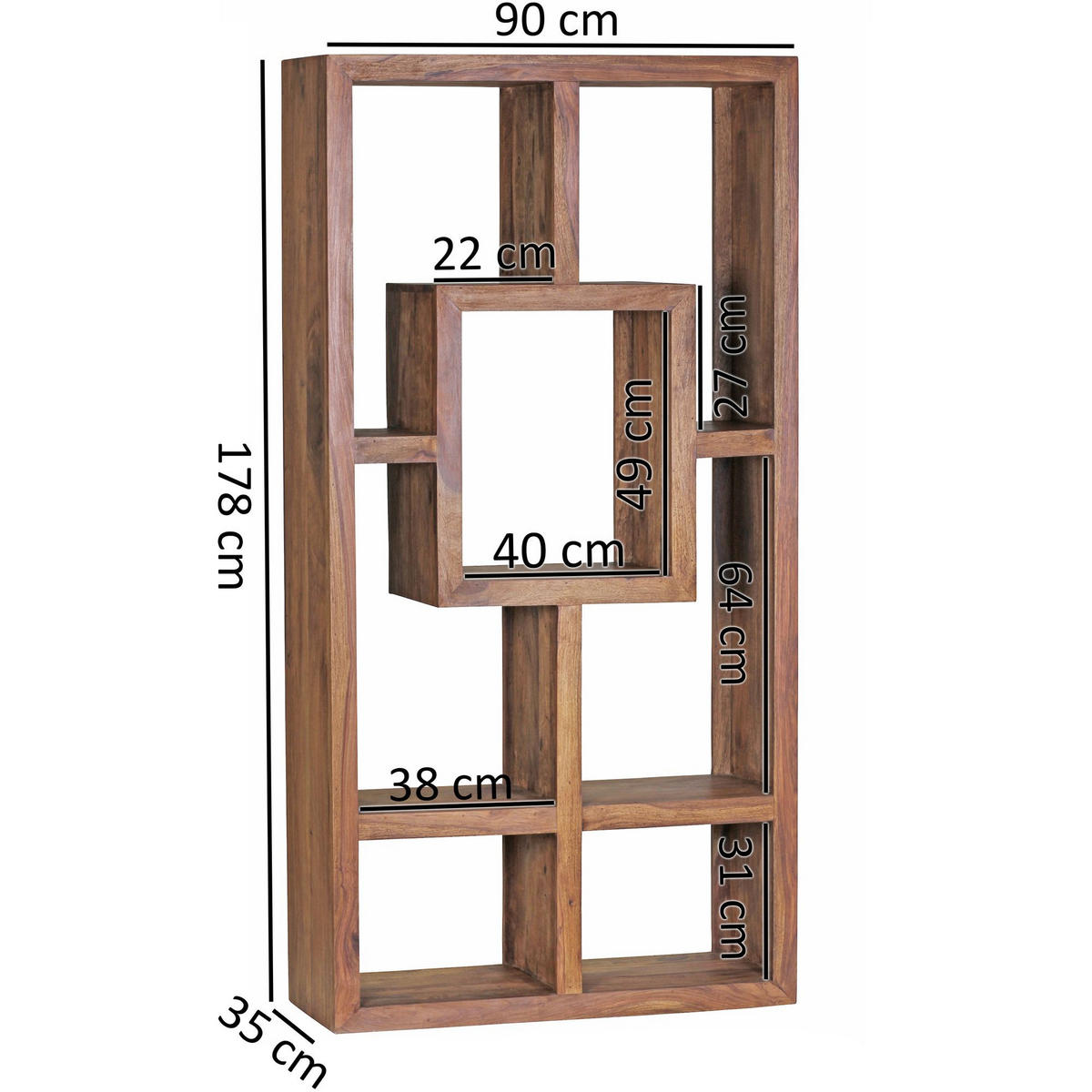 BÜCHERREGAL – Naturholz, 90x180 cm, Massiv, Ablagefächer, Landhausstil - Braun, Holz (90/180/35cm) - KADIMA DESIGN