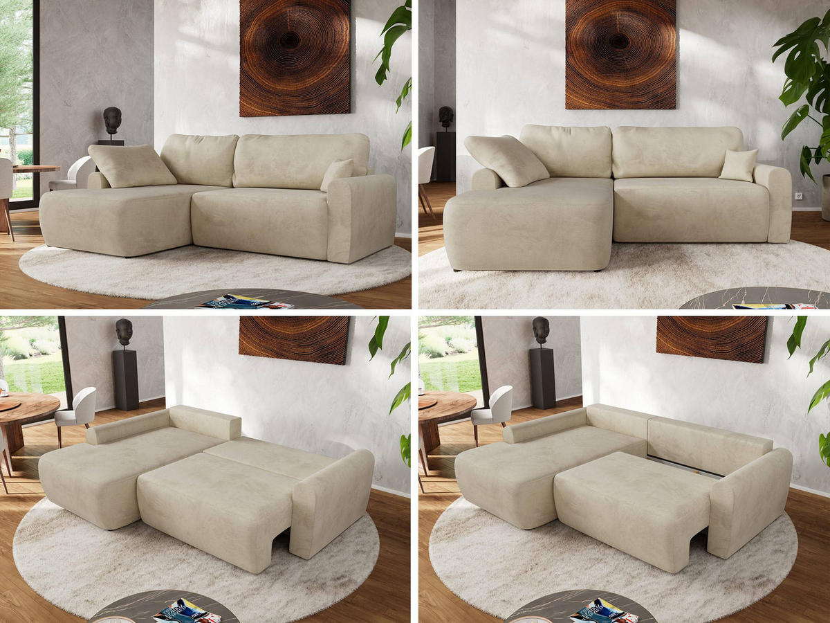 ECKSCHLAFSOFA CUBO L Beige Velvet - links - Beige/Schwarz, Kunststoff/Textil (273/187cm) - MKS