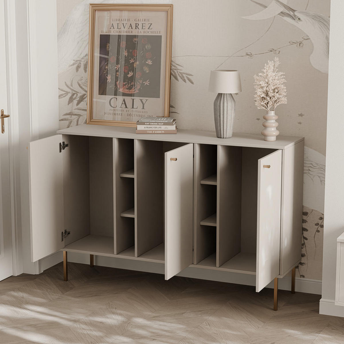 KOMMODE FLOW 157/41/95 cm, Beige - Beige, Holzwerkstoff/Metall (157.7/95/40.8cm) - Idohome
