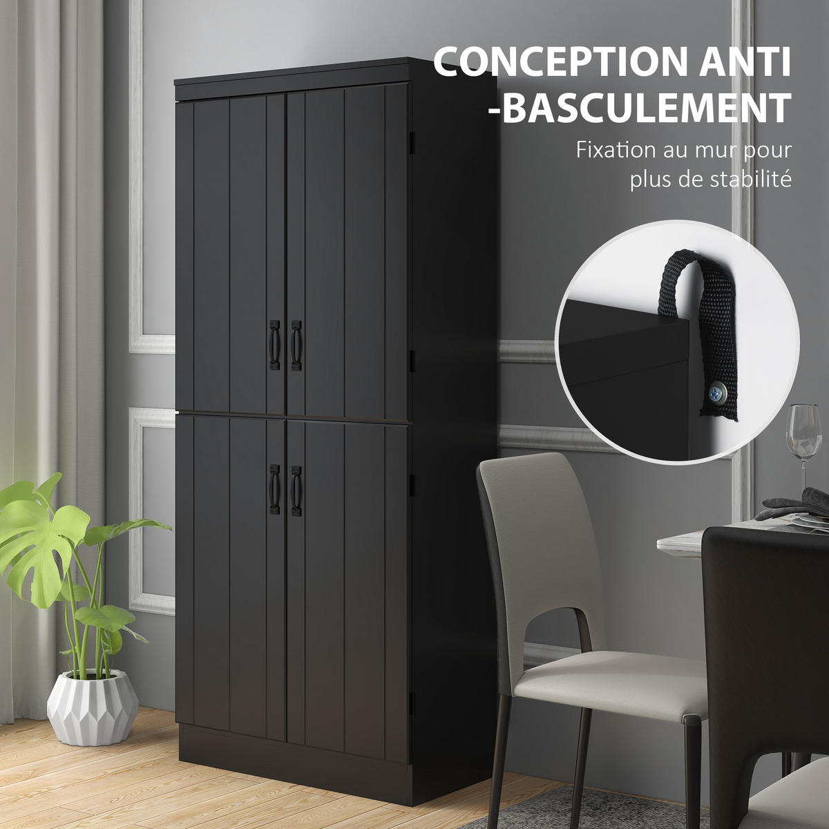 HIGHBOARD DE-11215 4 Türen & 6 Ebenen mit verstellbaren Böden Schwarz - Schwarz, Holzwerkstoff (40/176.7/76cm) - ComfortXL