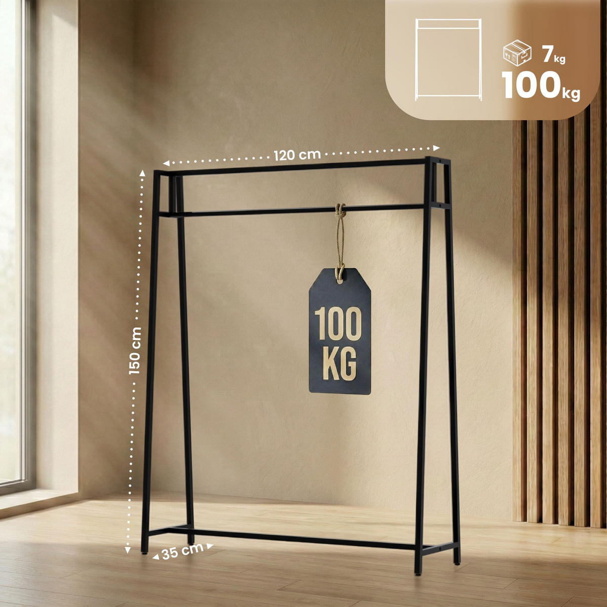 KLEIDERSTÄNDER Fritz 120x35x150cm Metall Schwarz Kleiderstange - Schwarz, Metall (120/150/35cm) - DELUKE