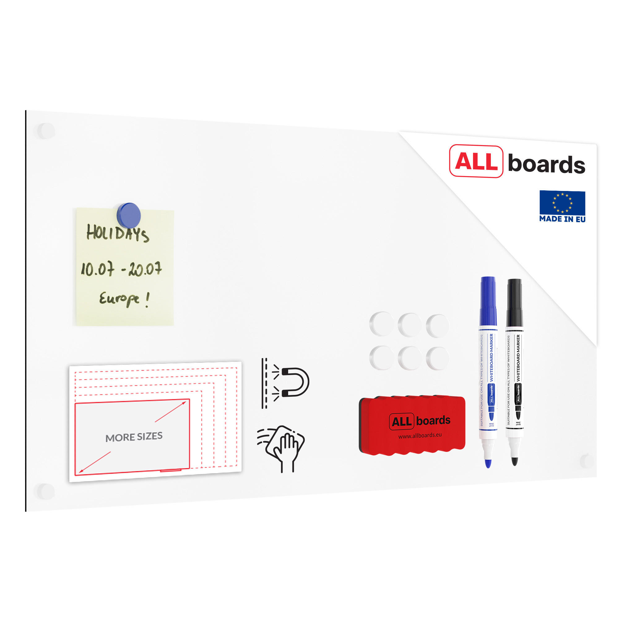 MAGNETPLATTE rahmenloses SLIMboard – Magnetisches trocken abwischbares Whiteboard 60×30 cm - Weiß, Metall (60/40/0.3cm) - ALLboards