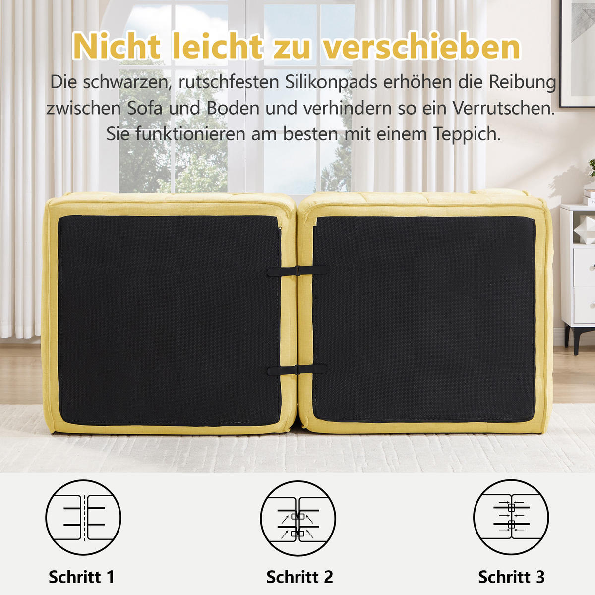 2-SITZER-SOFA DE-34428 modular mit 2 Hockern Gelb - Gelb, Textil (162/67/198cm) - ComfortXL