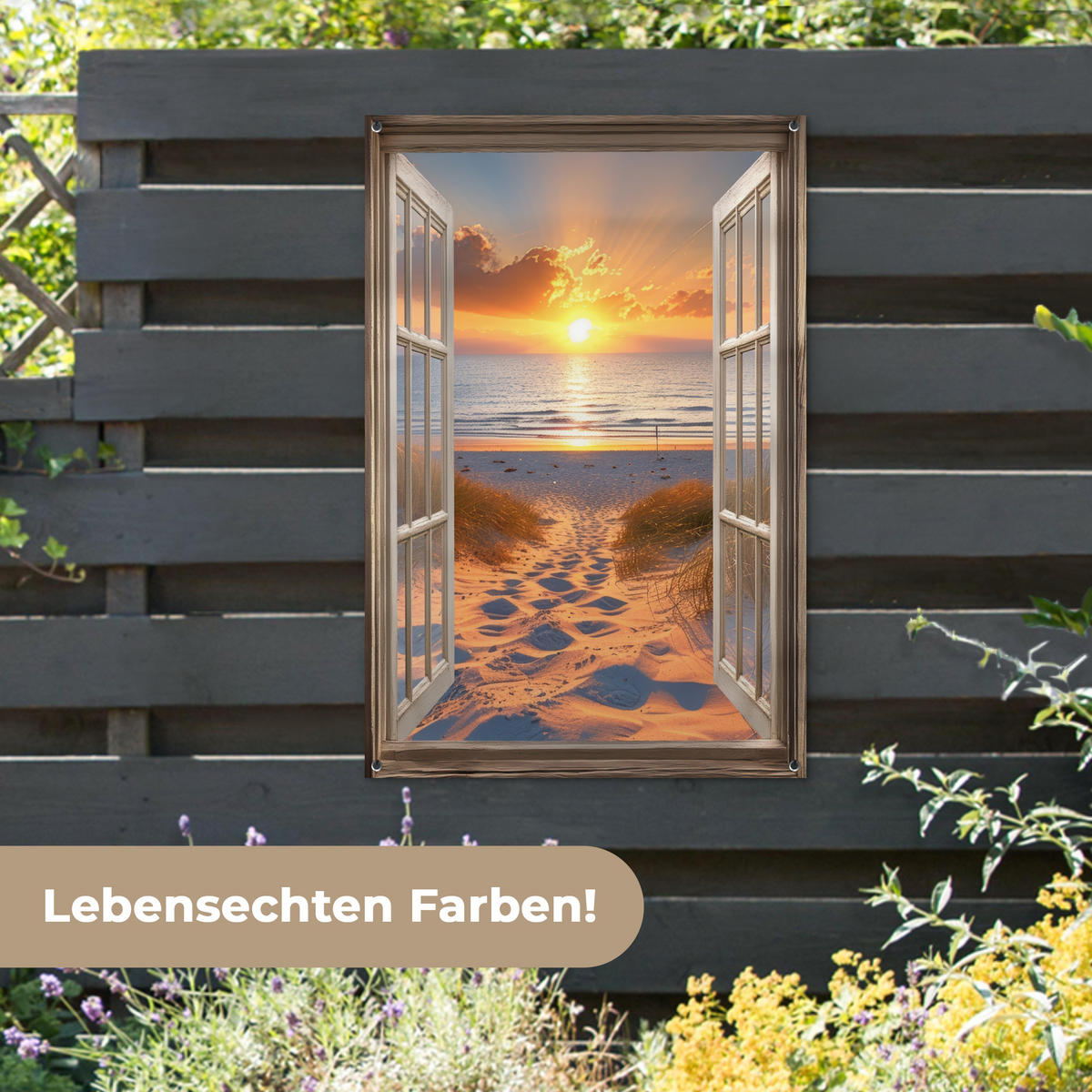 GARTENPOSTER Durchblick - Strand - Dünen - Sonnenuntergang 80x120 cm - Orange, Kunststoff (80/120/0.2cm) - OnlyWow