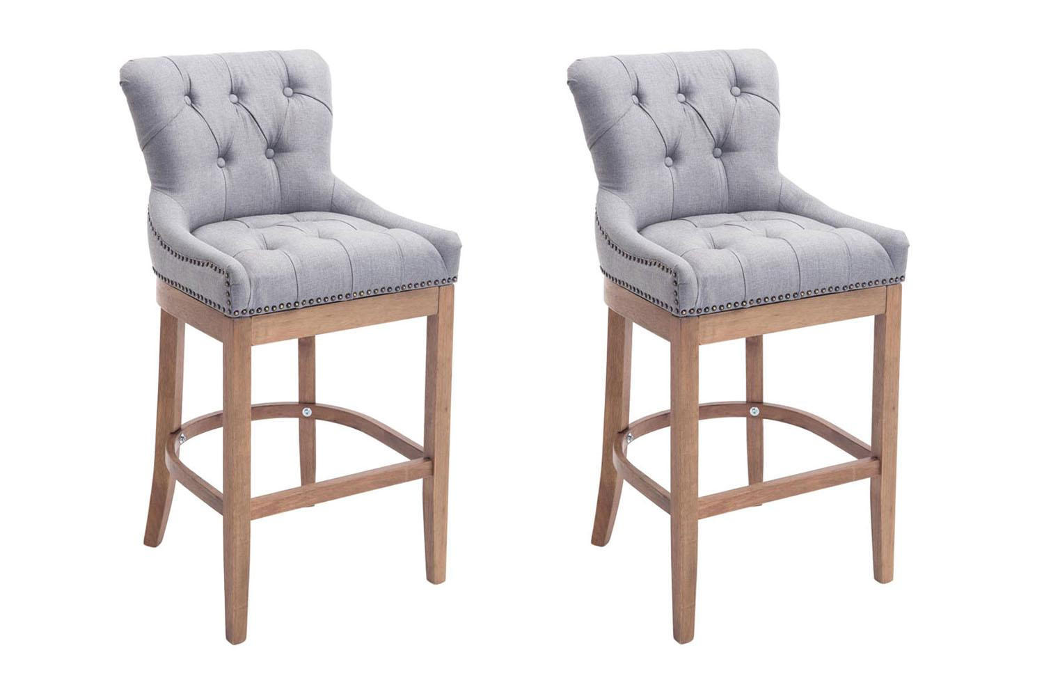 BARHOCKER 2er Set Stoff hellgrau - Hellgrau/Naturfarben, Holz/Textil (55/109/57cm) - CLP