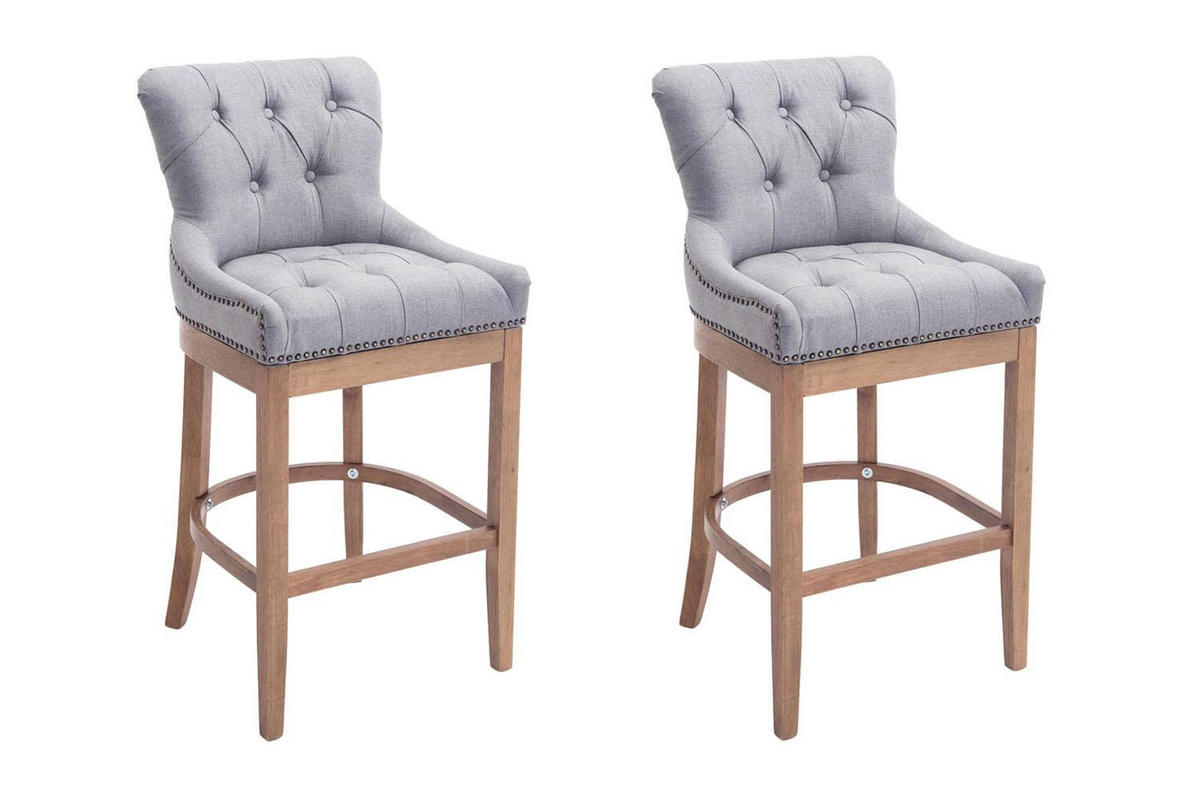 BARHOCKER 2er Set Stoff hellgrau - Hellgrau/Naturfarben, Holz/Textil (55/109/57cm) - CLP
