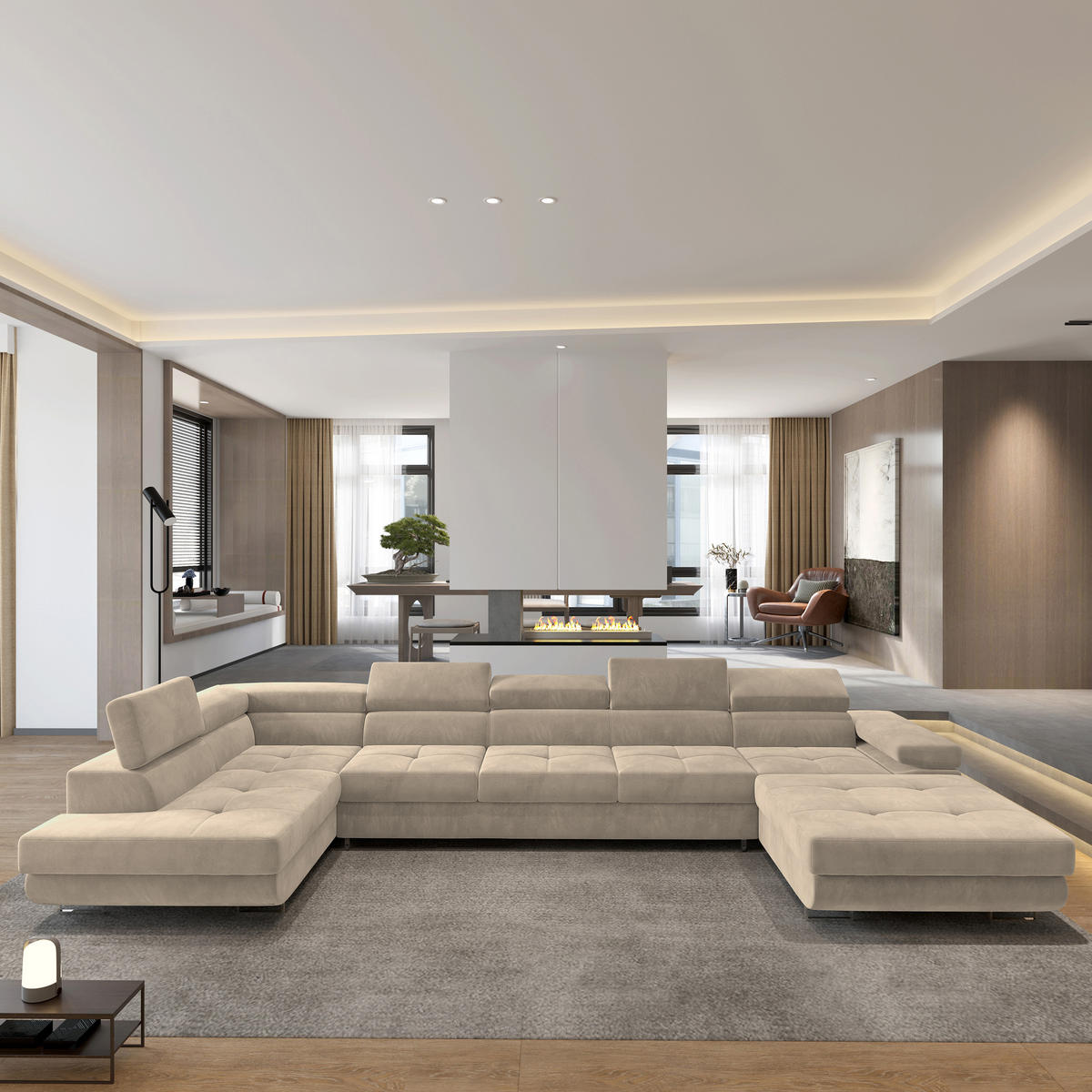 ROHOVÁ SEDAČKA TORIVA krémová - stříbrná/krémová, kov/dřevo (418/202cm) - MASSENO