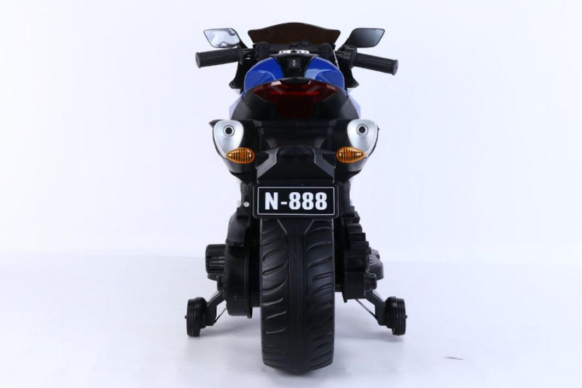 KINDER ELEKTROMOTORRAD 888 blau Stützräder, Musikfunktion, LED-Scheinwerfer, Batterieanzeige - Blau, Kunststoff (118/48/65cm) - Es-Toys