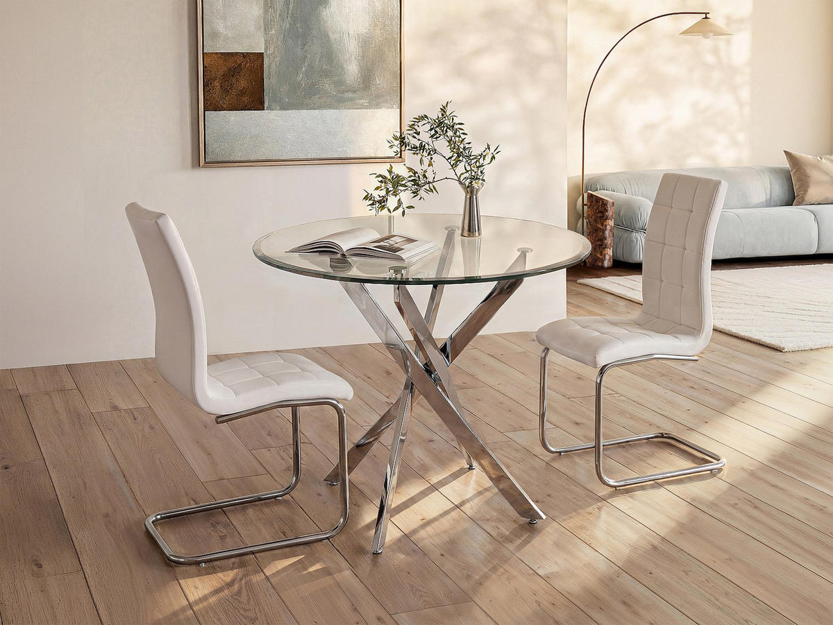 ESSTISCH - 2 Personen - Glas - Transparent, Silberfarben - COSIMA - Chromfarben, Glas (90/90/77cm) - Vente-Unique
