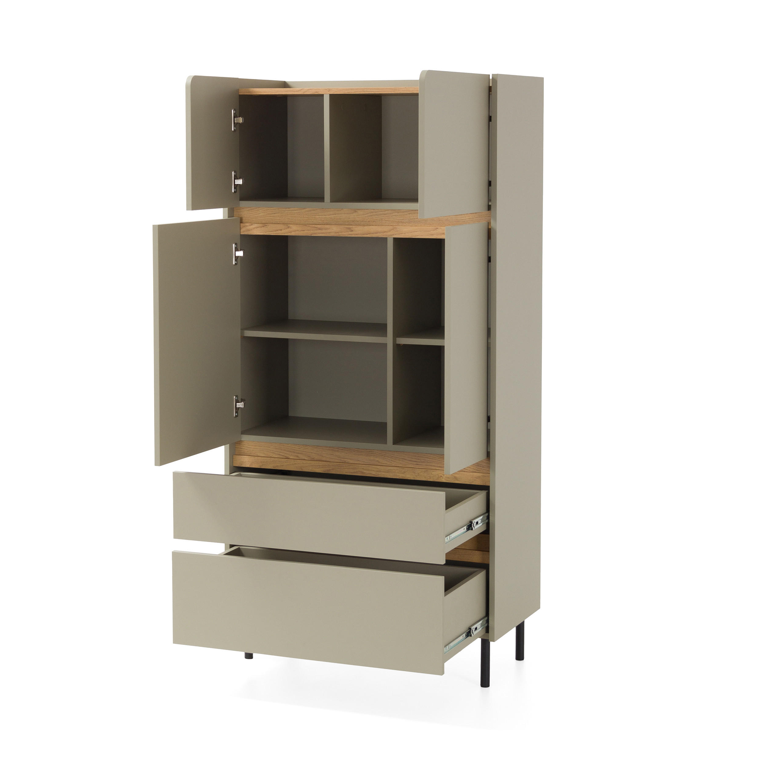 KOMMODE Lico mit 2 Schubalden und 4 Türen, Beige Sand - Beige, Holzwerkstoff (80/165/40cm) - Beautysofa