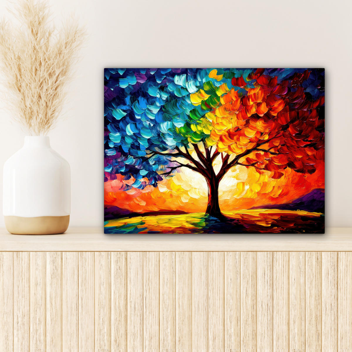 LEINWANDBILD - Baum - Kunst - Natur - Sonnenuntergang - 40x30 - Wanddeko - Multicolor, Textil (40/30cm) - MuchoWow
