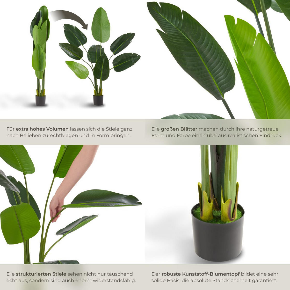 KÜNSTLICHER-PARADIESVOGELBAUM Tropic,stabiler Kunststoff-Blumentopf,grün - Grün, Kunststoff (120cm) - tectake