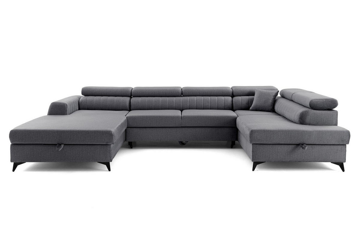 ECKSOFA U-Form PIERO U Rechts mit Schlaffunktion 125x260 Velours Dunkelgrau - Dunkelgrau/Schwarz, Holz/Textil (203/90/350cm) - Muffo