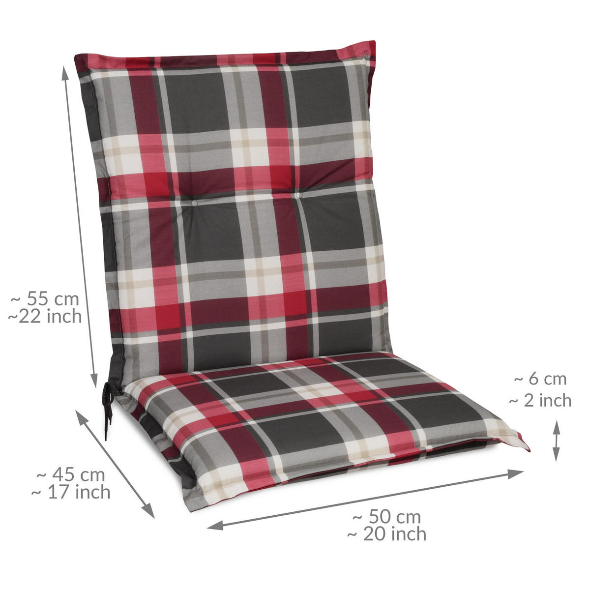 NIEDERLEHNERAUFLAGE Sunny BK 100/50/6cm Bordeaux-Kariert 6tlg - Bordeaux, Textil (50/6/100cm) - Beautissu 