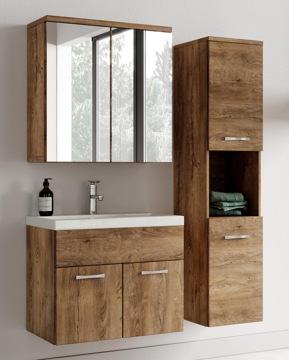 BADMÖBEL-SET Montreal 3 Teile Braun Eiche - 60 x 35 x 51 cm - Eichefarben/Braun, Holz (60/53/35cm) - Badplaats