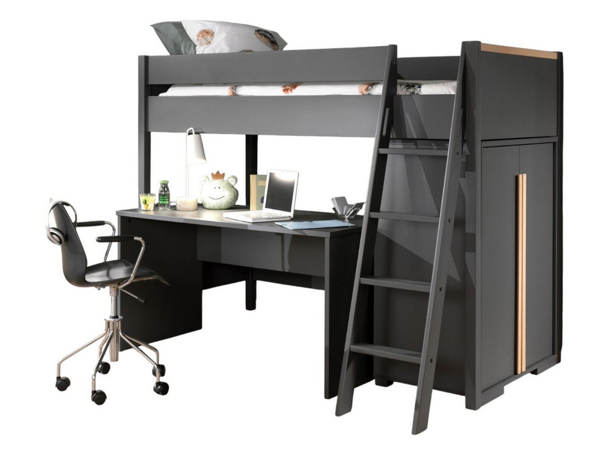 KINDERZIMMER Set Kariotta 2 Holzwerkstoff + Massivholz Anthrazit/Buche - Anthrazit, Holz (220/160/120cm) - 58aufmkessel