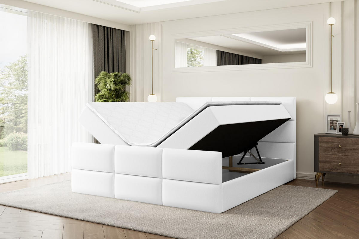 AMERICKÁ postel OHIO-Z – 180 × 200 cm – H3 – vysoce lesklá bílá - vysoce lesklá bílá, kompozitní dřevo (180/200cm) - ALTDECOR