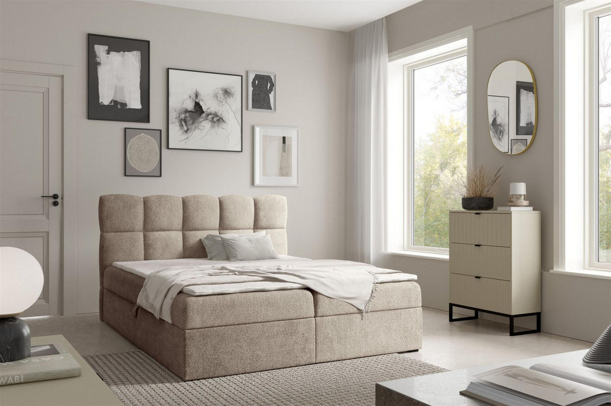 BOXBETT Parozo überlänge - Beige, Holzwerkstoff/Textil (180/220cm) - Fun Möbel