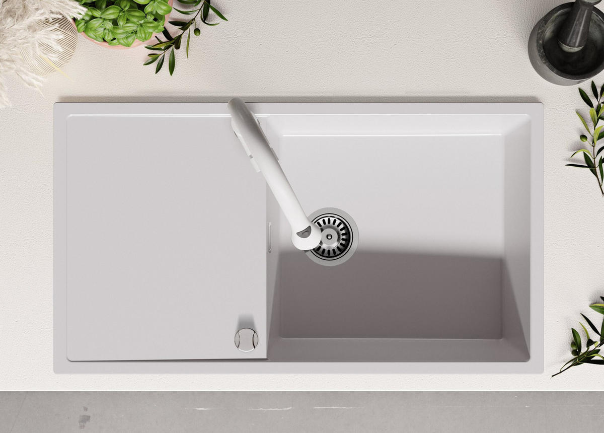 SPÜLBECKEN Ibiza, 2-er set Weiß 90/50 cm 1 Becken + Ablauf-Set ab 60er Unterschrank - Chromfarben/Weiß, Kunststoff (90/19/50cm) - Primagran